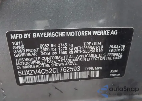 2012 BMW X5 xDrive35I/xDrive35I Premium/xDrive35I Sport Activity из США, поврежденный, VIN 5UXZV4C52CL762593